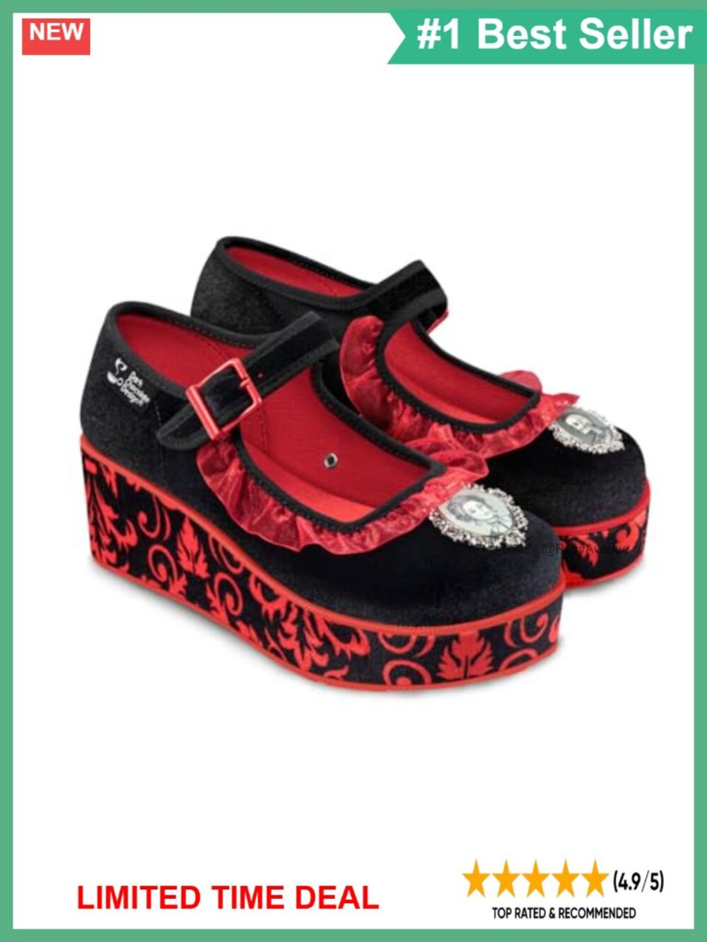 Vegan Platform Mary Jane Pumps Embellished Skull Memento Mori